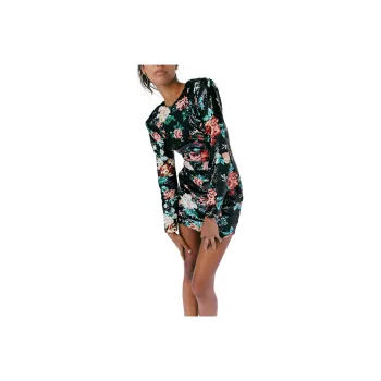 FREE PEOPLE Helsi Milena Mini Dress Long-Sleeved Dresses Women's Black Floral/Black Floral Pattern