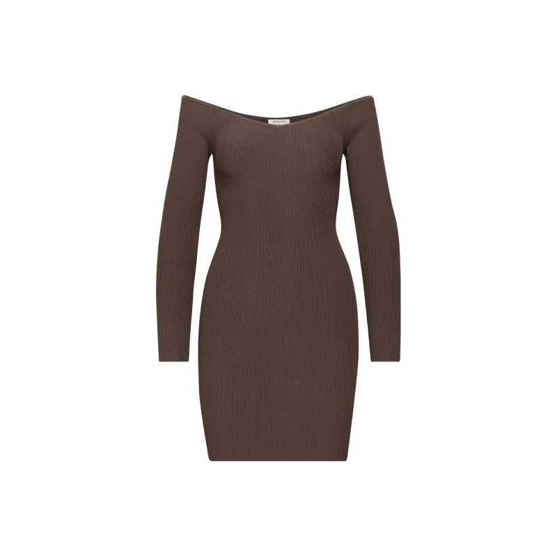 ARITZIA Babaton Sculpt Knit Eloquence Dress Long-Sleeved Dresses Women's Rich Mocha Brown-0