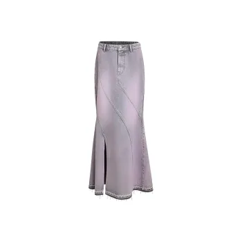 URBAN REVIVO Denim Long Skirt Women's Smoky Purple