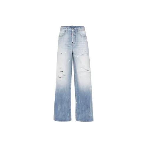 DSQUARED 2 Logo Patch Distressed Wide Leg Jeans