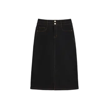 Yiner Denim Long Skirt Women's Black