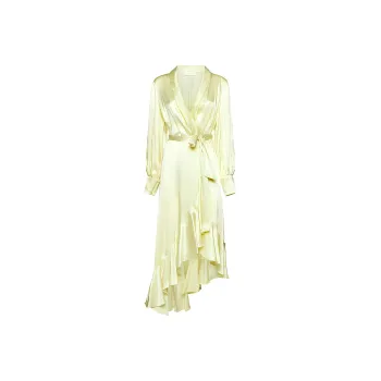 Zimmermann V Neck Asymmetric Hem Midi Dress