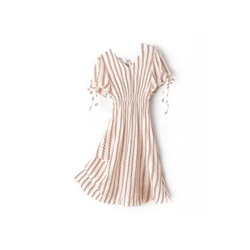 H YXIANG Short Sleeved Dresses Women's White Base Red Chain