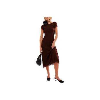 FREE PEOPLE Mariposa Lace Backless Slip Short-Sleeved Dresses Women's Brown/Brown