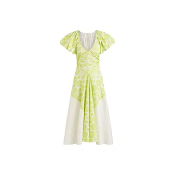 SCANLAN THEODORE SS25 Aztec Weave Gather Dress Short-Sleeved Dresses Women's Lime/Lime Green