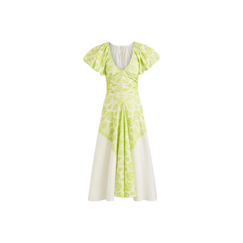 SCANLAN THEODORE SS25 Aztec Weave Gather Dress Short-Sleeved Dresses Women's Lime/Lime Green-0