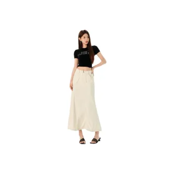 Wen Shan Denim Long Skirt Women's Apricot
