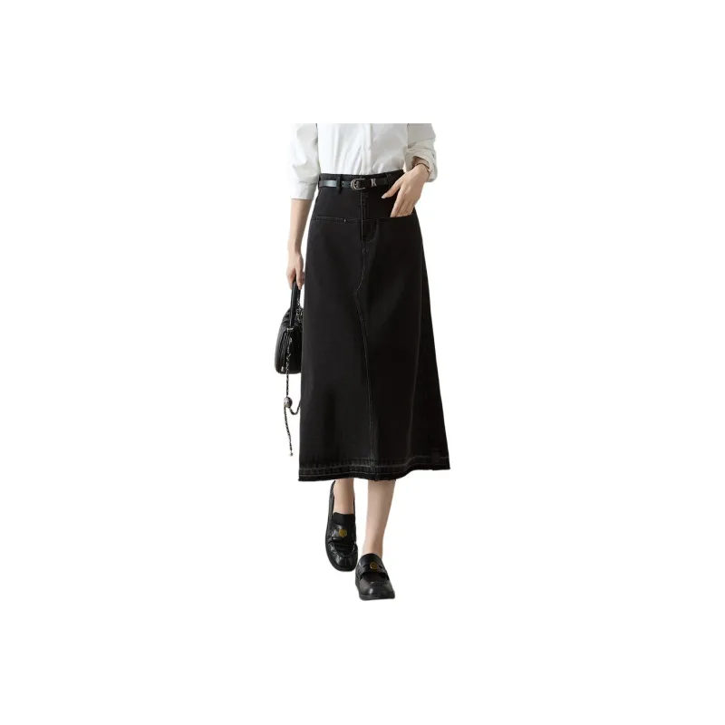 Mo Han Yi Mei Denim Long Skirts Women's Black-0