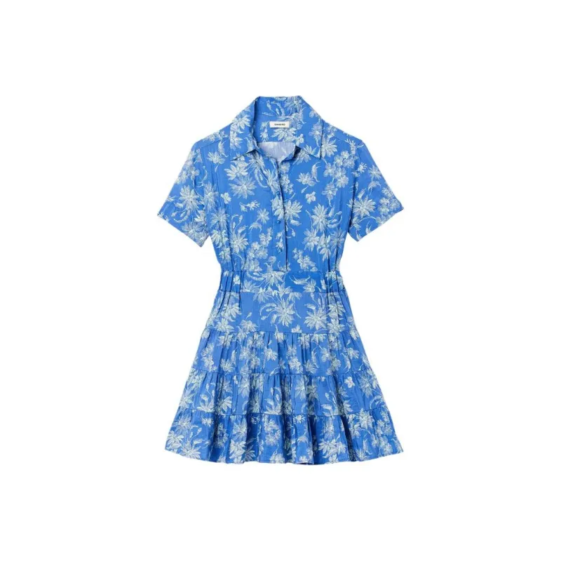 Sandro Short Sleeved Dress Women's Blue-0