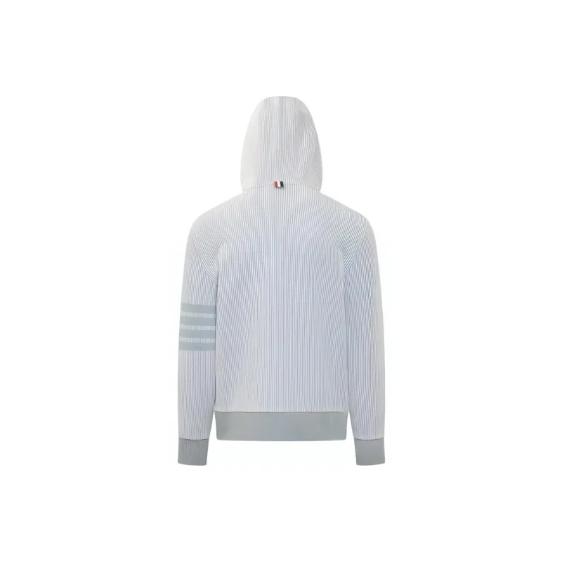THOM BROWNE 4 Bar Striped Zip Up Drawstring Hoodie-1