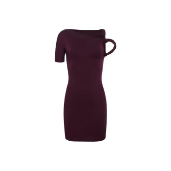 Khy DROP004 Sueded Stretch Twist Mini Dress Short Sleeved Dress Women's Black Cherry Black Cherry