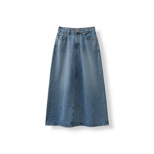 Le Alfashionline Denim Long Skirt Women's Blue