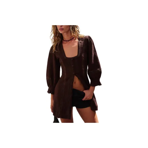 FREE PEOPLE Jules Mini Long-Sleeved Dresses Women's Double Espresso/Dark Coffee