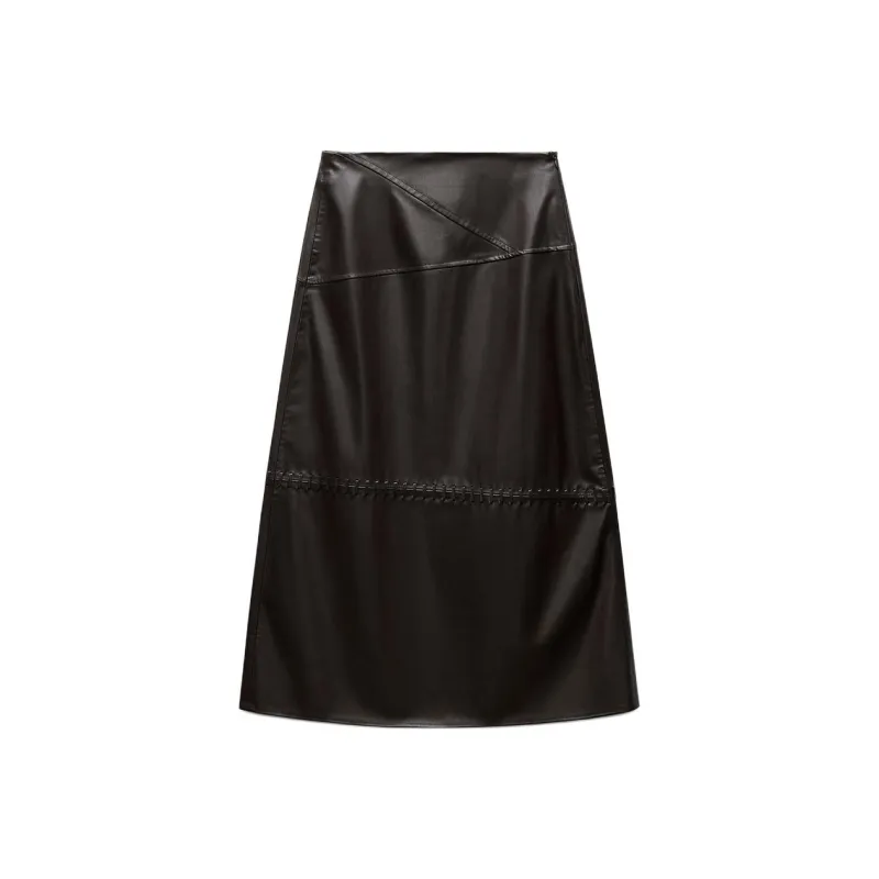 ZARA Leather Long Skirts Women's Purple-0