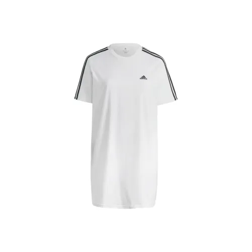 Adidas Essentials 3-Stripes Single Jersey Boyfriend Tee Dress Short-Sleeved Dresses Women's White