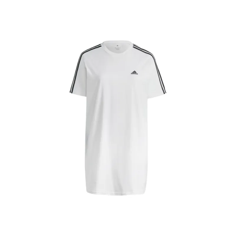 Adidas Essentials 3-Stripes Single Jersey Boyfriend Tee Dress Short-Sleeved Dresses Women's White-0