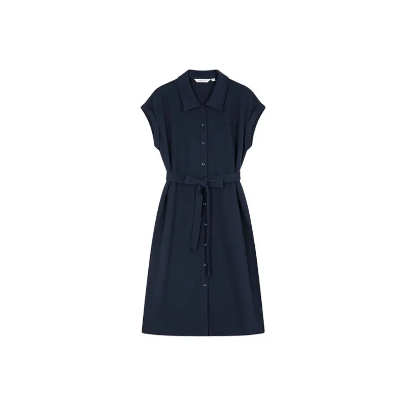 Mo Han Yi Mei Short Sleeved Dress Women's Navy Blue-0