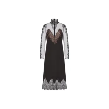 Valentino Laced High Neck Long-Sleeved Midi Dress