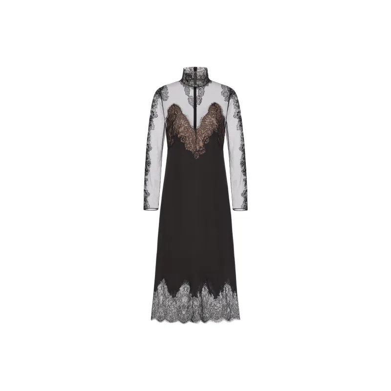 Valentino Laced High Neck Long-Sleeved Midi Dress-0