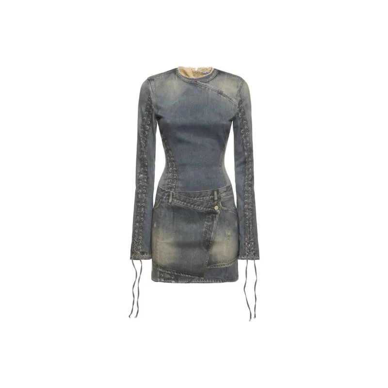 Acne Studios Laced Sleeve Mini Denim Dress-0