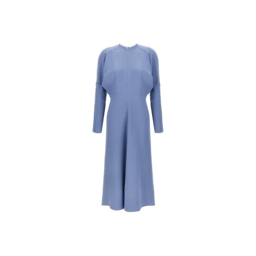 Victoria Beckham Cady Draped Crewneck Midi Dress