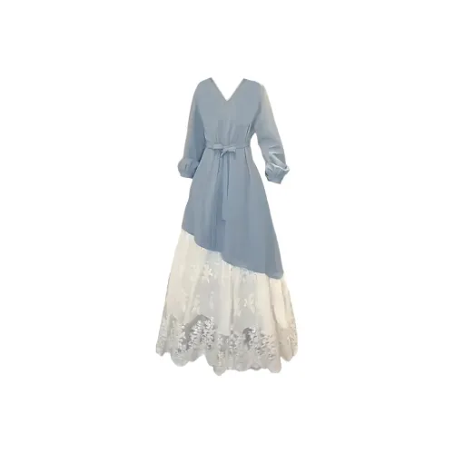 GULIANFEI Long Sleeved Dresses Women's Light Blue