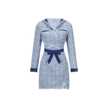 Girly Fancy Club Long-Sleeved Dresses Women's Blue