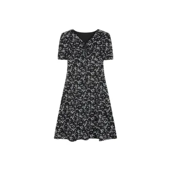 Mo Han Yi Mei Short Sleeved Dress Women's Black With White Floral