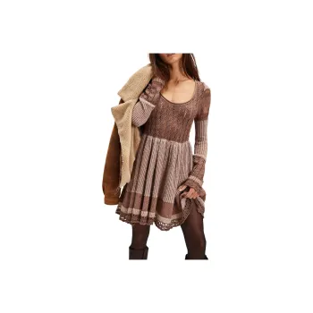 FREE PEOPLE Claudia Mini Dress Long-Sleeved Dresses Women's Brownie Combo