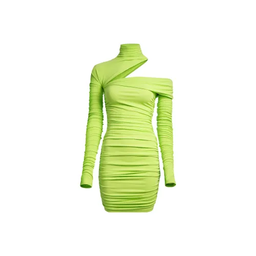 H&M Gathered One Shoulder Mini Dress Acid Green