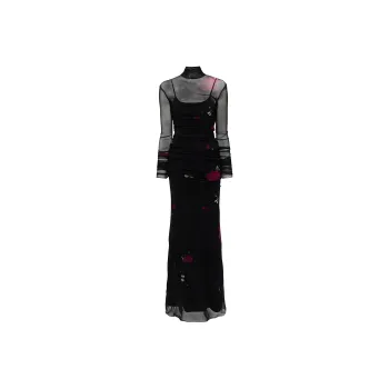Blumarine Rose print Tulle Maxi Dress