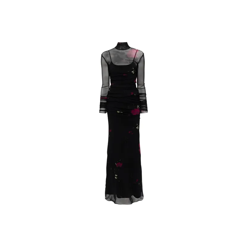 Blumarine Rose print Tulle Maxi Dress-0