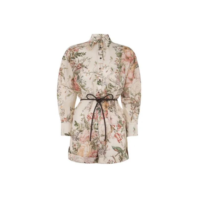 Zimmermann Waverly Floral Printed Shirt Playsuit-0