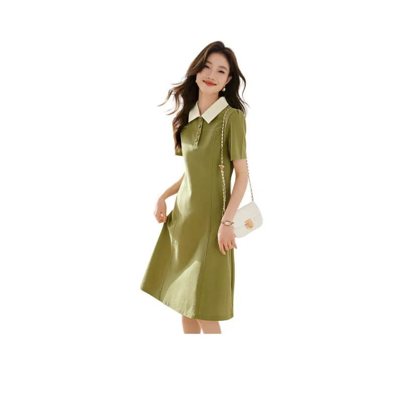 Mo Han Yi Mei Short Sleeved Dress Women's Avocado Green-0