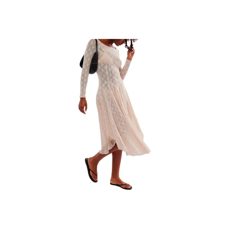 FREE PEOPLE Dial For Drama Slip Long-Sleeved Dresses Women's Crystal Grey-0