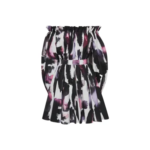 Alexander McQueen Logo Pattern Off-Shoulder Dress
