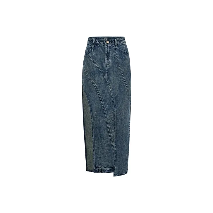 URBAN REVIVO Denim Long Skirt Women's Blue-0