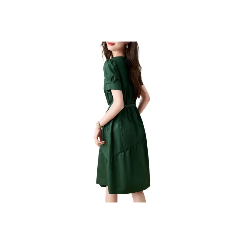 Mo Han Yi Mei Short Sleeved Dresses Women's Green-0
