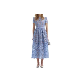Self-portrait Lace Detailed Short-Sleeved Midi Dress