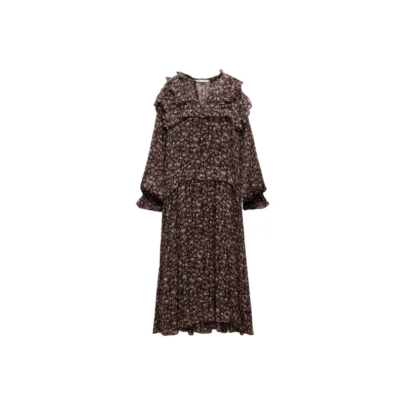 ZARA ZW Series Long-Sleeved Dresses Women's Red Purple-0