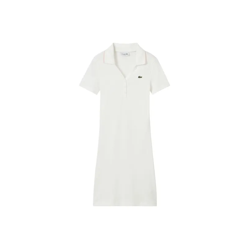 LACOSTE SS25 Short Sleeved Dress Women's White/Pink-0