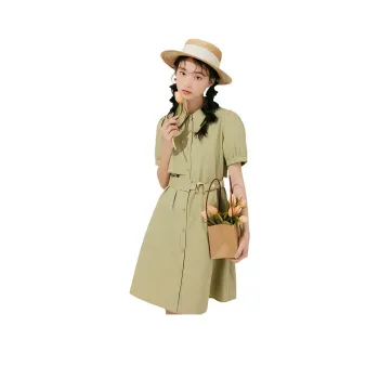 ZIHAN Short Sleeved Dress Women's Matcha Green