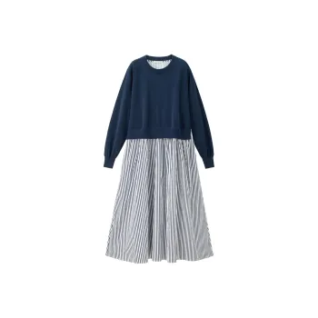 UNIQLO Long Sleeved Dresses Women's Navy Blue Stripes