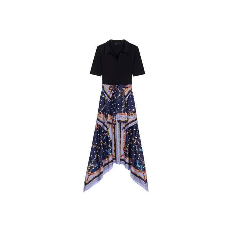 Maje Chain print Draped Midi Dress-0