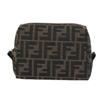 FENDI Polyester Toiletry Bag, Clutch, Makeup Bag Trumpets Women's Black/Brown