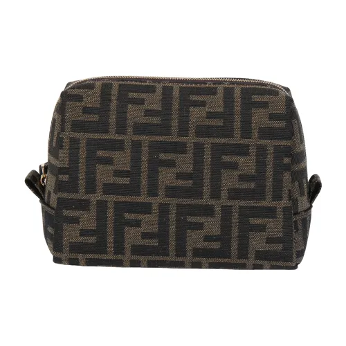 FENDI Polyester Toiletry Bag, Clutch, Makeup Bag Trumpets Women's Black/Brown