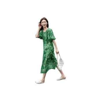【dme】 Short Sleeved Dress Women's Seaweed Green