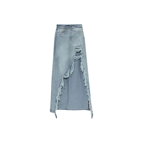 Vetements Distressed Draped Denim Skirt