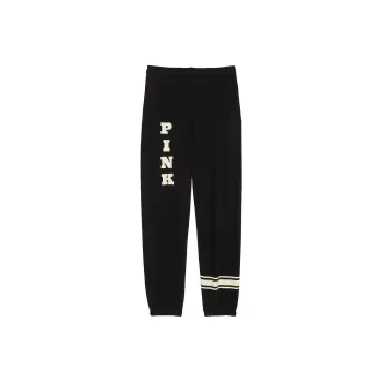 Victoria's Secret PINK Ivy Fleece Campus Sweatpants/Pure Black Knitted Sports Pants Women's Pure Black