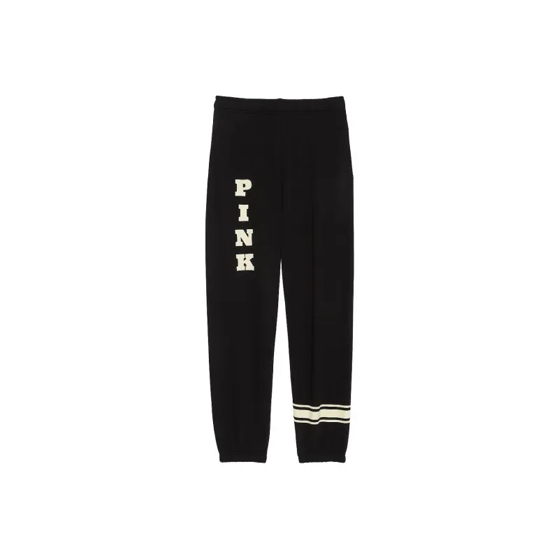 Victoria's Secret PINK Ivy Fleece Campus Sweatpants/Pure Black Knitted Sports Pants Women's Pure Black-0